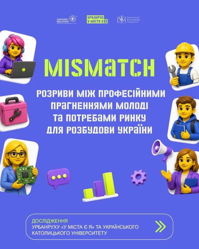 🔎 Ми запитали підлітків, ким вони хочуть стати. Запитали роботодавців, кого вони шукають. Відповіді частково збігаються — але розривів більше, ніж спільного.  📊 Урбанрух «У міста є Я» спільно з програмою соціології @sociology.ucu Українського католицького університету @ucu_fss провів дослідження Mismatch — про розриви між професійними прагненнями молоді та потребами ринку для розбудови України. 19 глибинних інтерв’ю, 6 фокус-груп, усі регіони країни.  🗣️ 22 червня ми представили результати у Львові та говорили про них з тими, хто щодня працює на межі між освітою і ринком праці.  👉 Головні висновки — у горталці. 
Повний текст дослідження — за посиланням у шапці профілю.